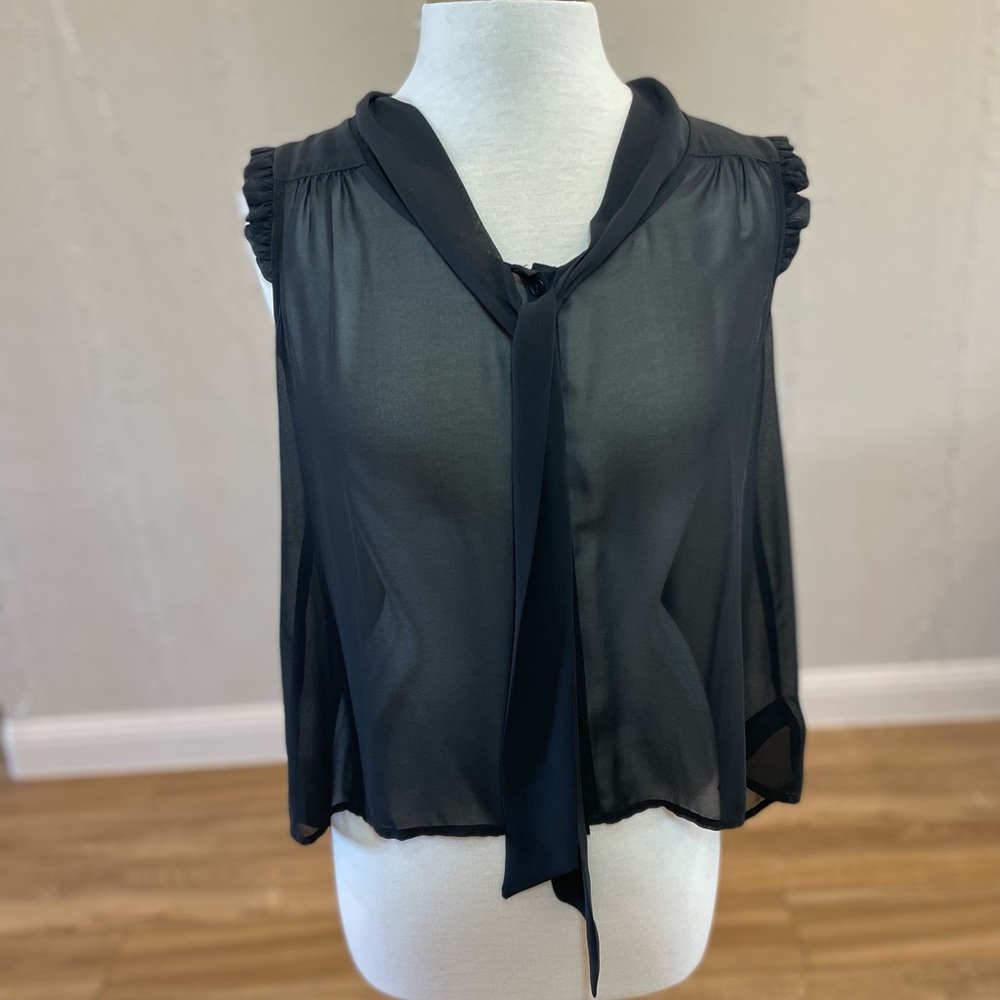 Forever 21 Black Sheer Hi-Lo Top w/ Ruffle Sleeve